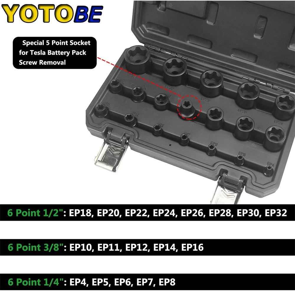 19Pcs Battery Pack Screw Removal Tool EP4-32 For Tesla Special Screw for Hexagonal Wrench Wide Edge E Type 6 Point Socket