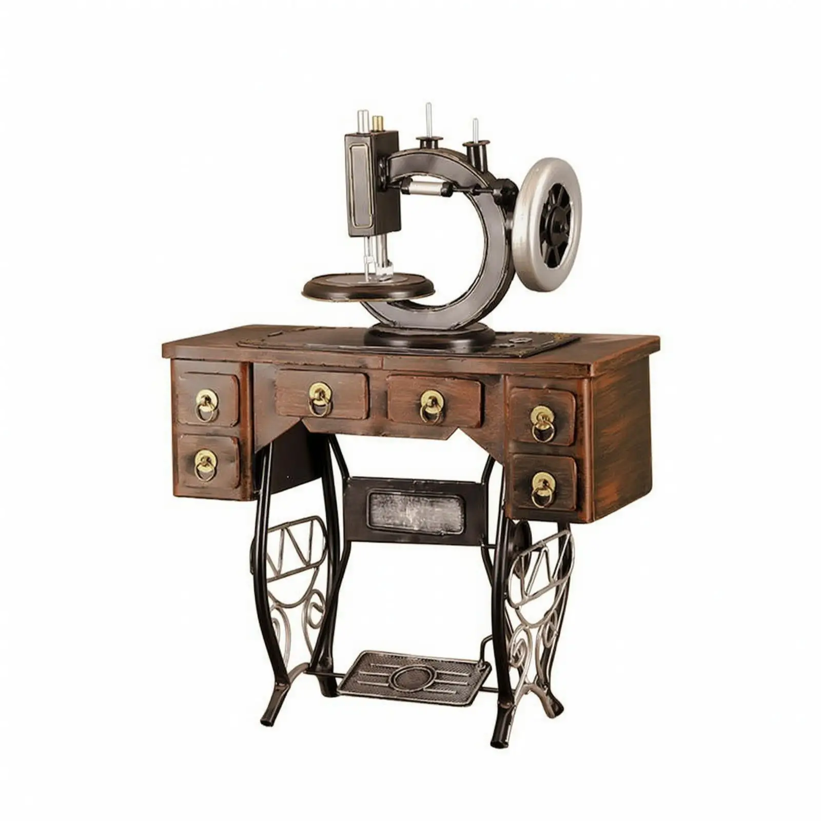 Vintage Sewing Machine Decor Wrought Iron Wood Tabletop Ornament Antique Craft Model for Home Bookshelf Display