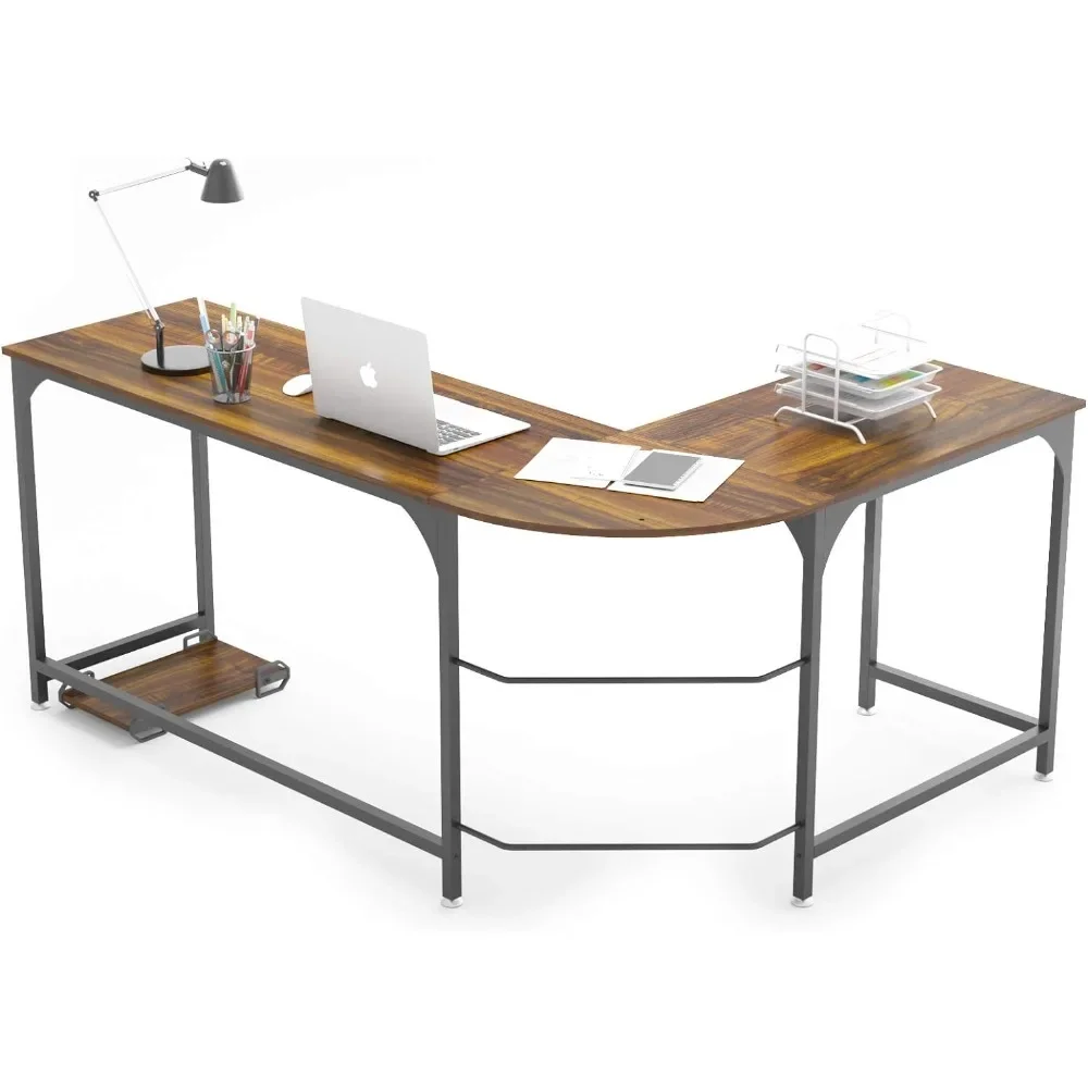 Office Desks L Shaped Comuter Desk with Monitor Stand, Reversible Corner Desk for Home Office Desks