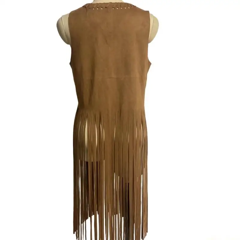 31BF Women Tassels Fringe Sleeveless Vest Cardigan Waistcoat Jackets Outwear Tops