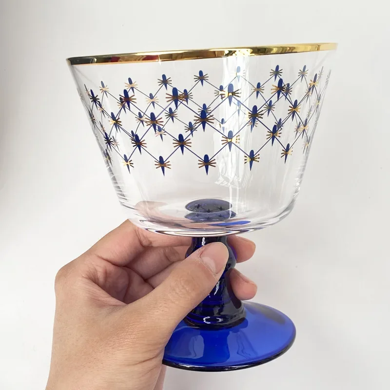2Pcs Russian cobalt blue net crystal glass red wine glass whiskey pair glass goblet juice cup light luxury wedding gift