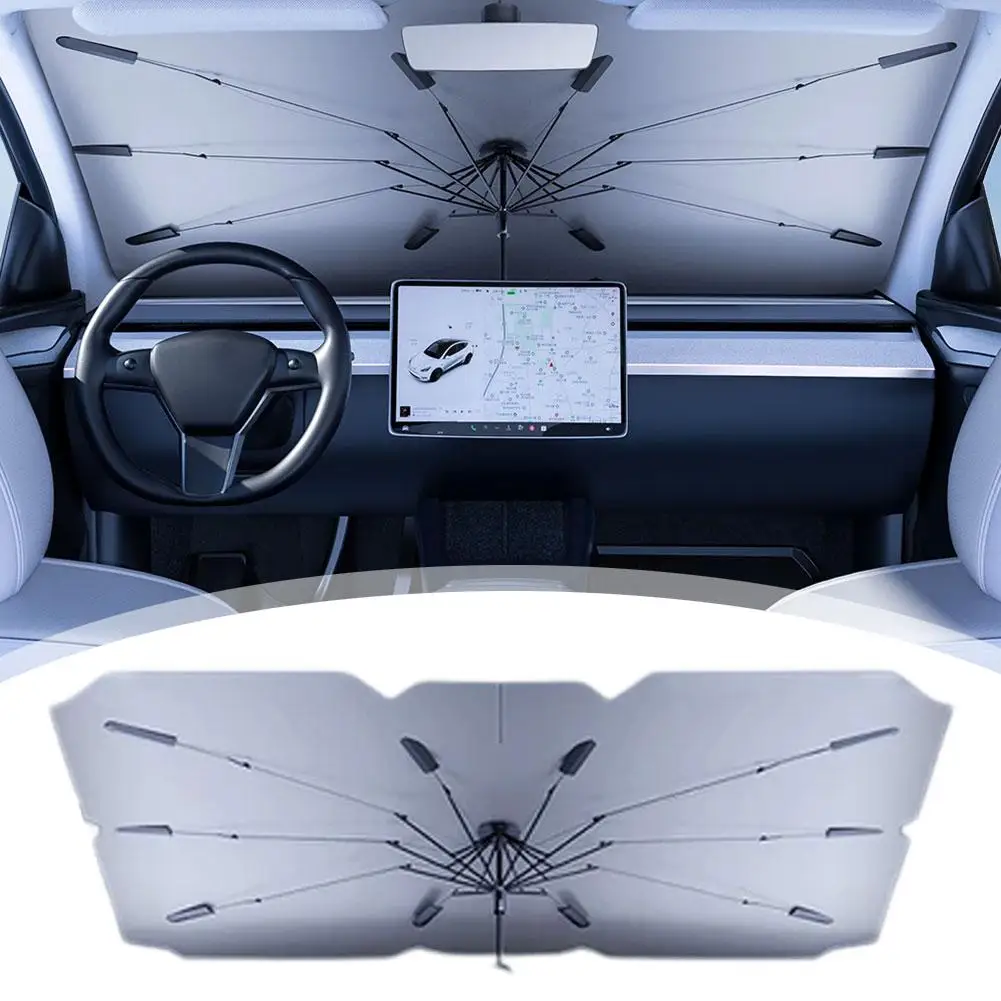 2024 New Model Suitable For Tesla Y Car Sunshade Foldable Front Sunscreen Heat Insulation Front Sunshade Car Accessories E7X7