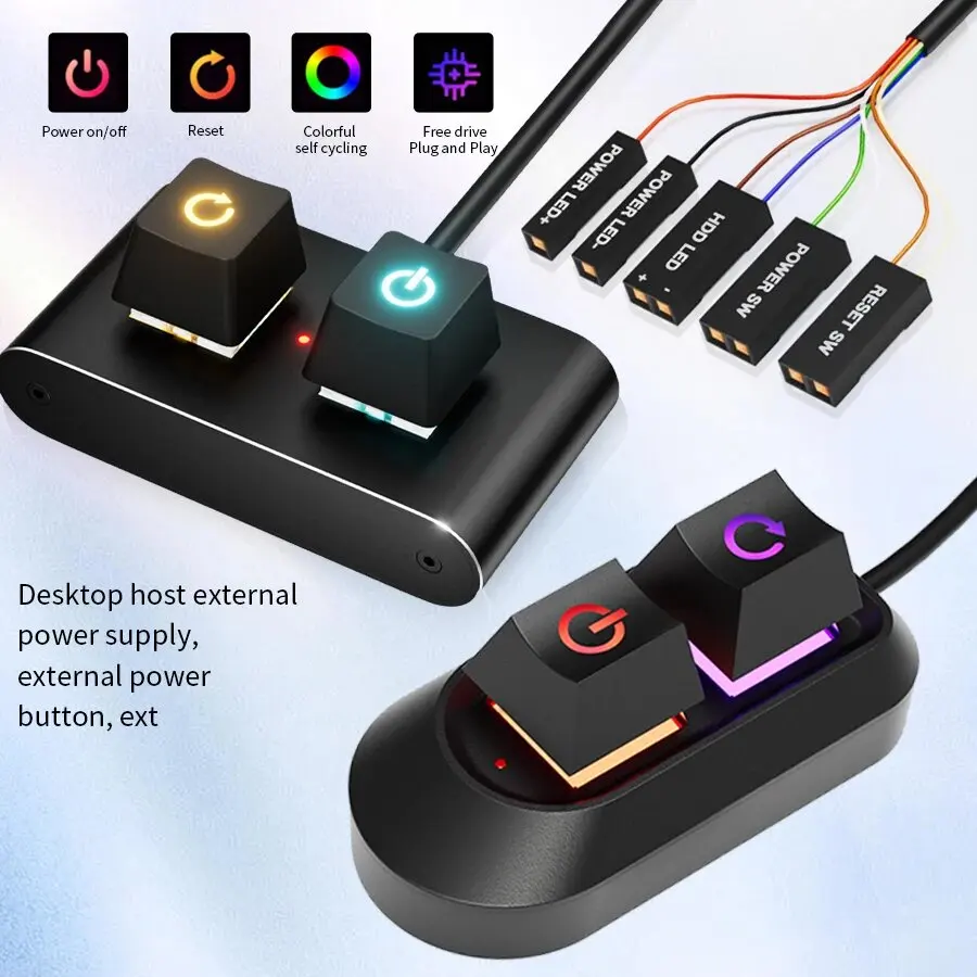 Cabo Extensor de Botão de Início/Parada e Reset Externo para Placa-Mãe de PC com Luzes LED RGB para Desktop de Computador, 2M