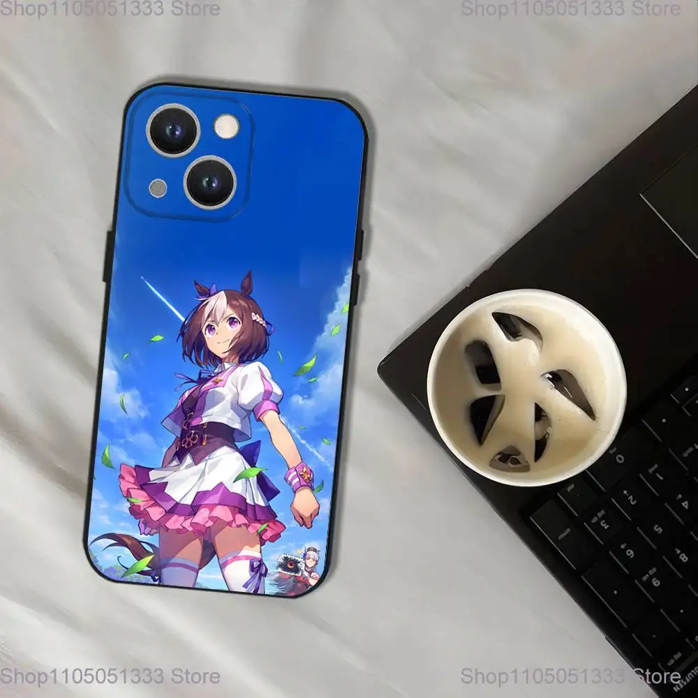 حافظة هاتف Uma Musume Pretty Derby لهاتف iPhone 17,16,15,14,13,12,11,Pro,XS,Max,XR,Plus,E,SE4,غطاء ناعم أسود صغير