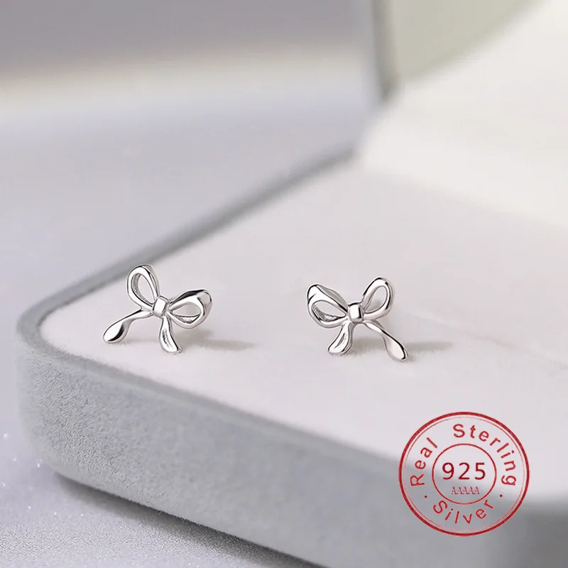 New Simple Female Earrings Pure 925 Sterling Silver Bowknot Earrings for Women Promise Love Wedding Statement Bijoux Jewelry