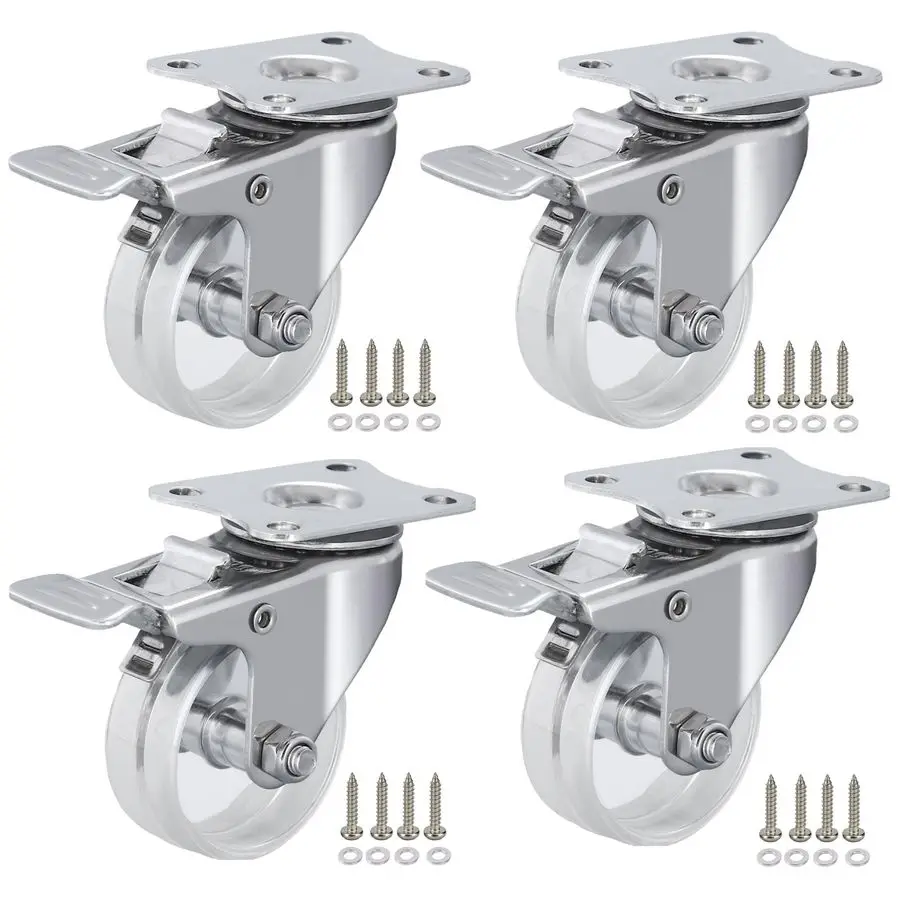 

2 inch Crystal Clear Caster Wheels with Brake, Stainless Steel HousingRust Resistant Waterproof, Swivel Castors Set of 4 for Out
