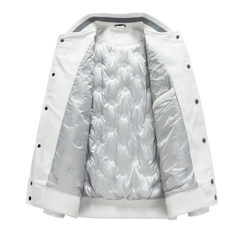 Mens Baseball Jacket High Fashion Stand Up Collar Printed Embroidery Design Down Jacket Streetwear Style Autumn Winter Jacket