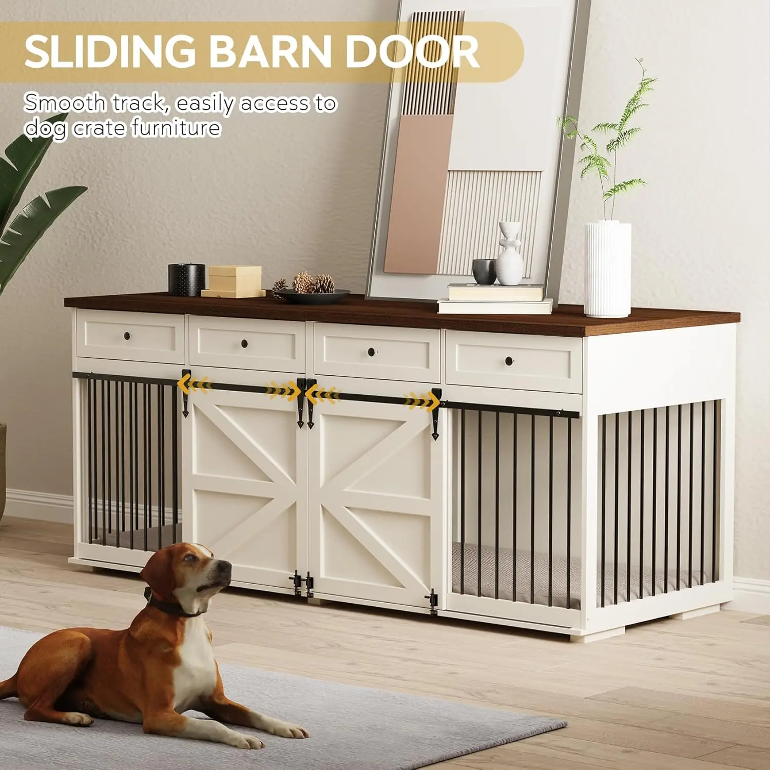 Indoor Wooden Dog Kennel Furniture with 4 Drawers Doors - for Small Medium Large Dogs - 83