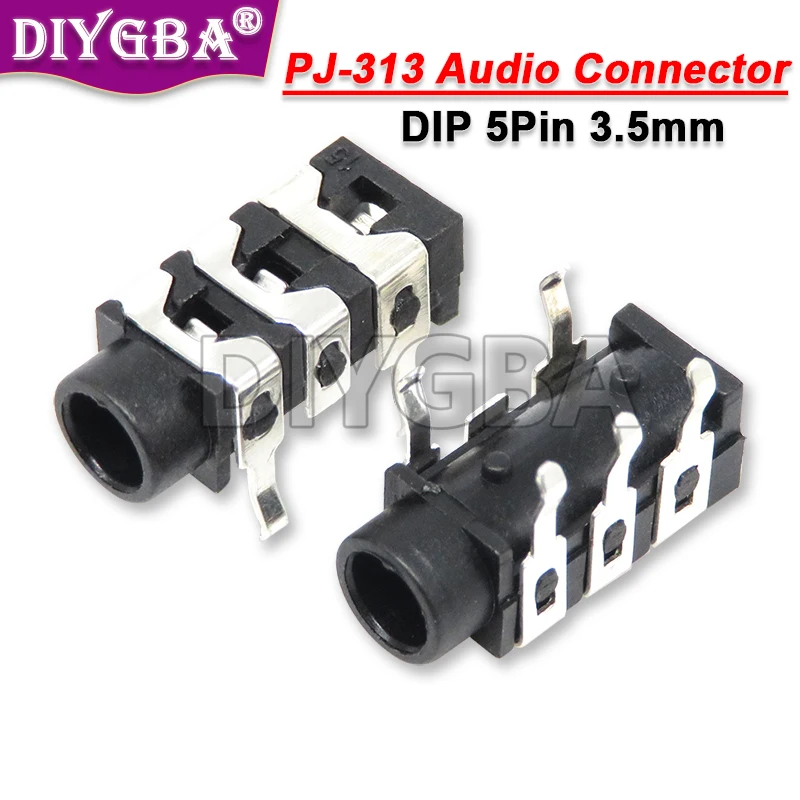 20PCS PJ-313 PJ313 5Pin 3.5mm DIP Female Audio Connector Stereo Black Headphone Jack