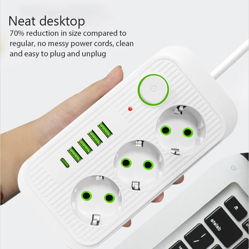 Xiaomi EU Plug Power Strip 2M Extension Cable Multiprise 3AC Outlets Electrical Socket 4 USB 1 Type C Network Filter Fast Charge