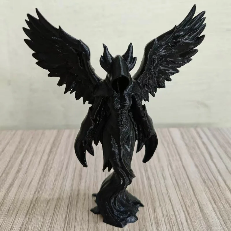3D Printed Faceless Hooded Dark Angel Statue Gothic Winged Reaper Figurine Desktop Ornament Halloween Fantasy Collectible Decor