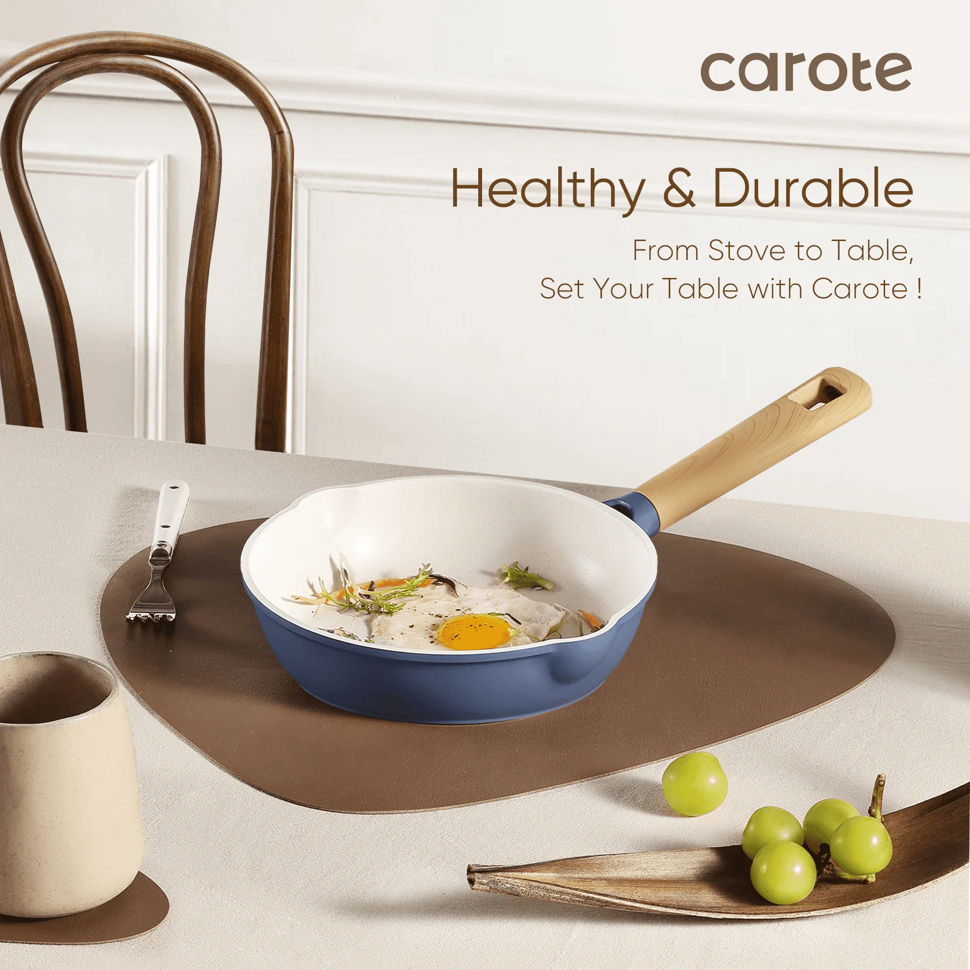 Carote Nonstick Cookware Sets, 15 Pcs Granite Non Stick Pots and Pans Set, Induction Cookware, Blue