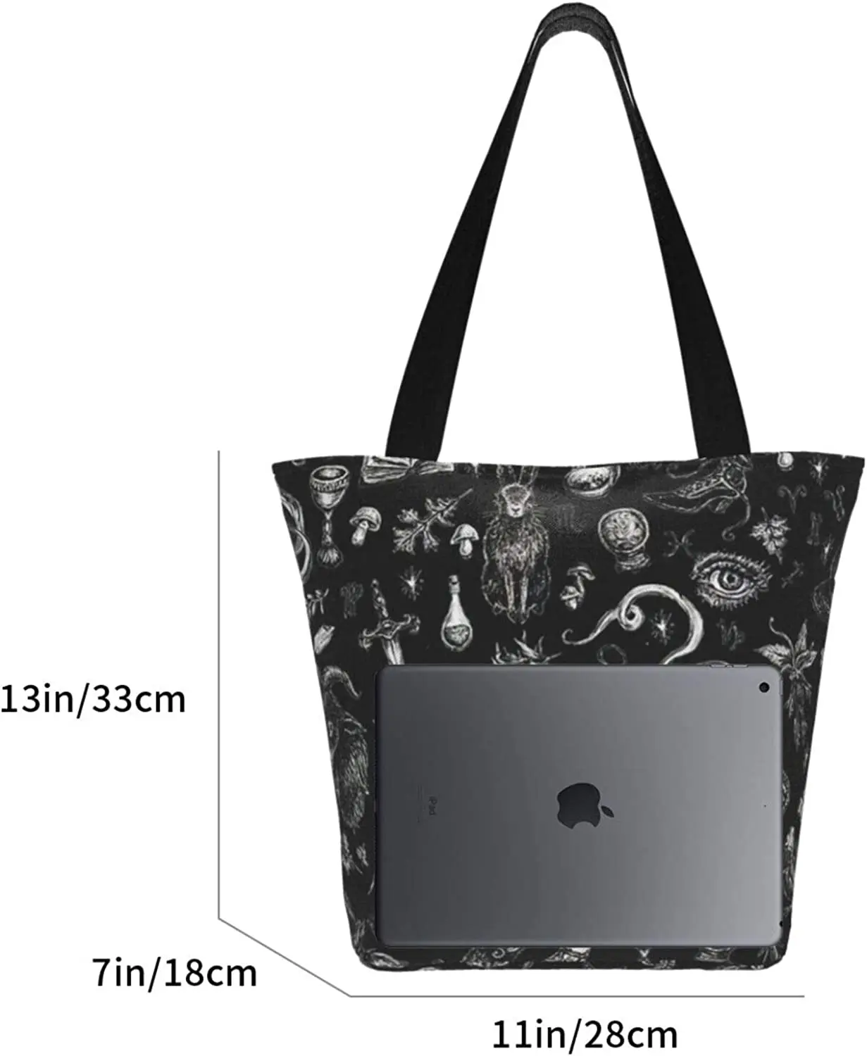 Witch in Black Canvas Tote Bag Top Handle Purses Large Totes Reusable Handbags Cotton Shoulder Bags for Work Shopping Grocery