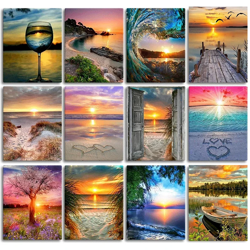 60x75cm Frame Painting By Numbers Beach Scenery Drawing By Numbers For Adults Kits Canvas Painting Unique Gift Wall Decor