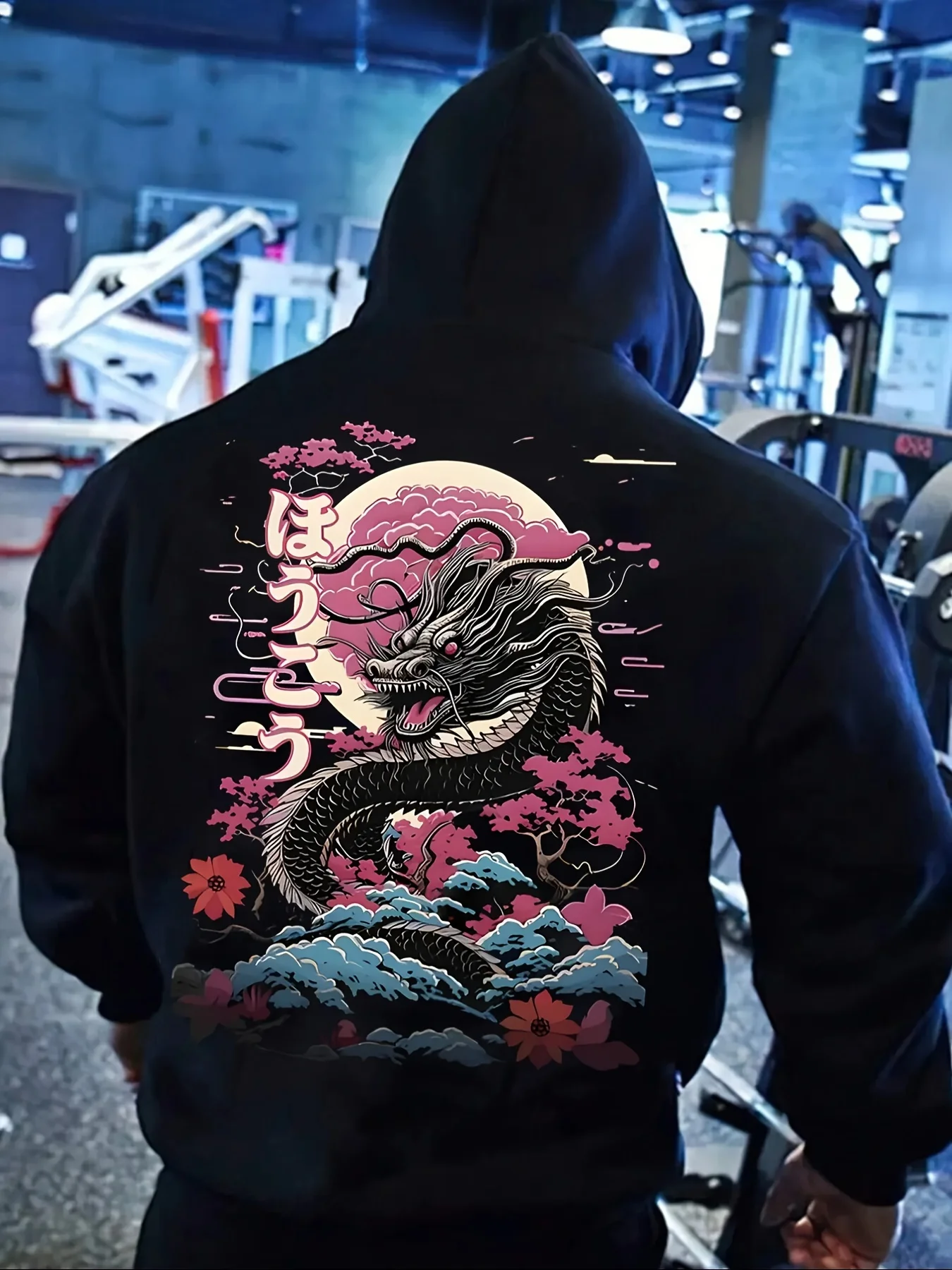 Sudadera con capucha de felpa para hombre, estilo otoño/invierno, estampado de dragón estilo urbano, sudadera deportiva informal