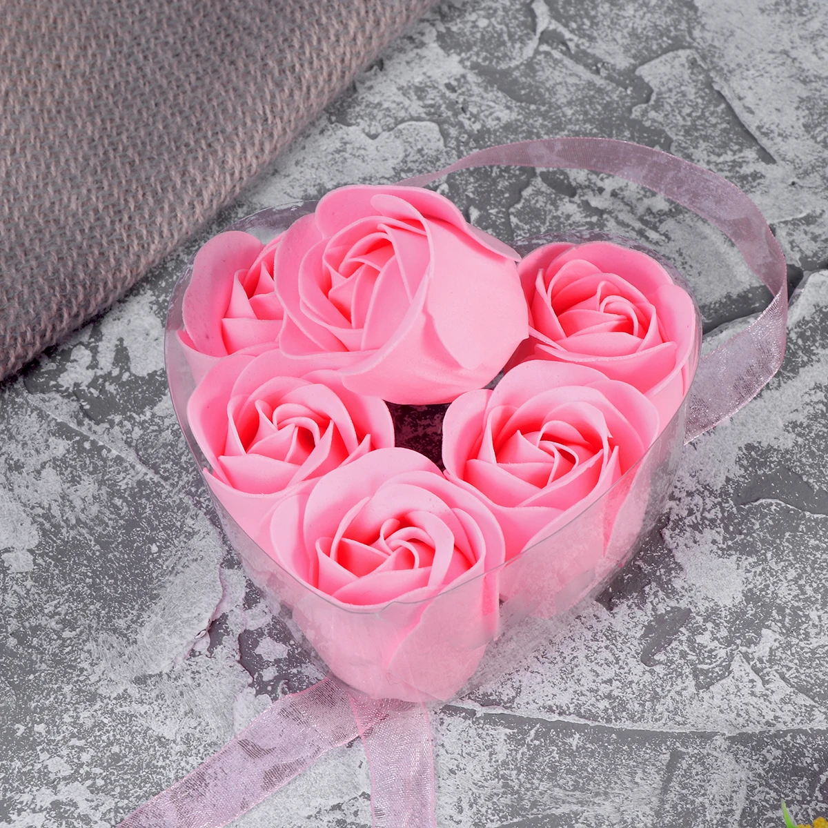 

6 Pcs Heart Shaped Soap Flowers Artificial Roses Birthday Gift Box Purple Student Valentine Eco Friendly Wedding Decor