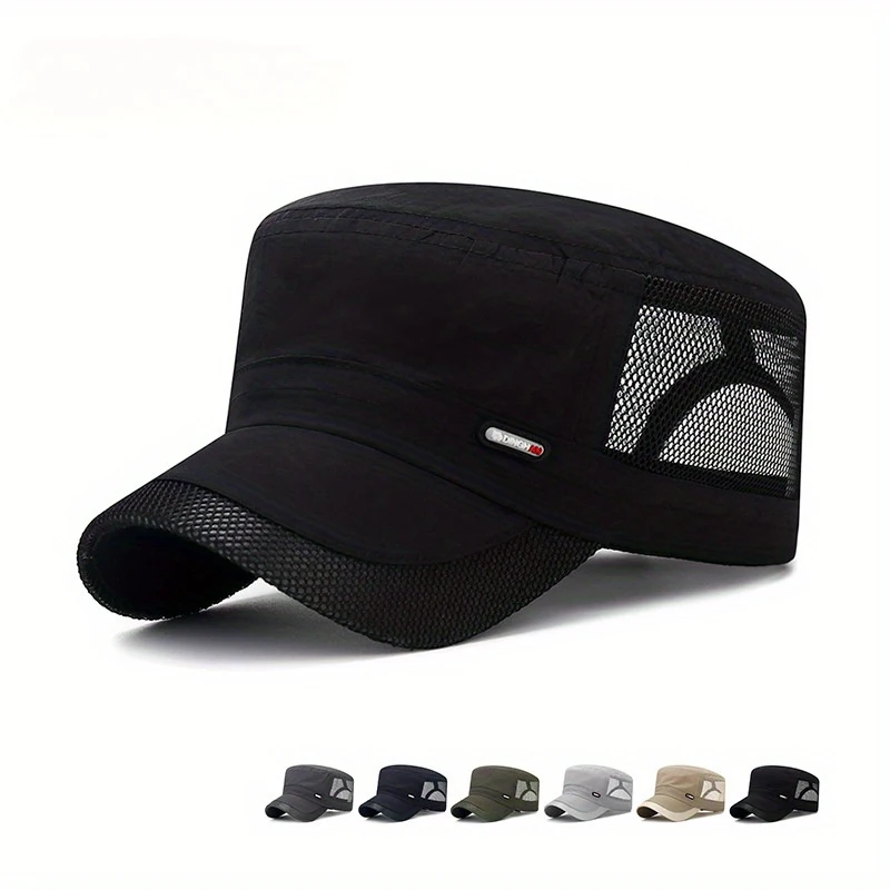 Summer New Quick-Dry Hat Men Spring Autumn Shading Spliced Mesh Breathable UV Protection Flat Cap Outdoor Hiking Hat Adjustable