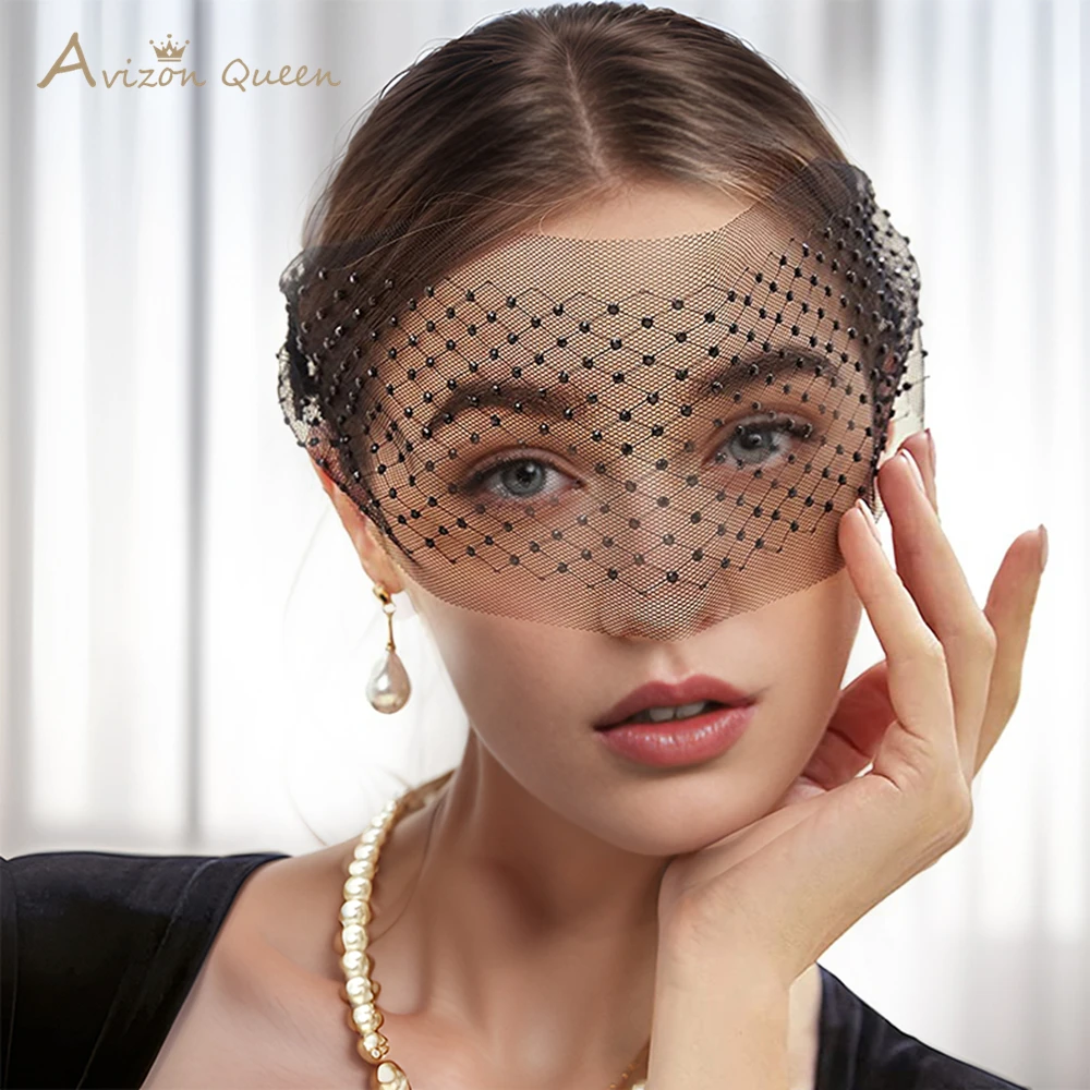 

TOPQUEEN черная марлевая фата, свадебные аксессуары, белые украшения со стразами, женская фата в виде птичьей клетки, фото для выступлений MA43