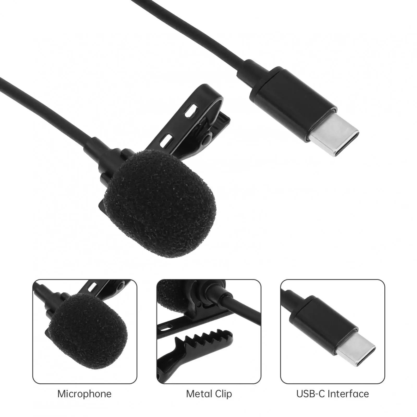 ميكروفون Lavalier USB C مزود بمشبك طية صدر السترة لمعدات Android TypeC