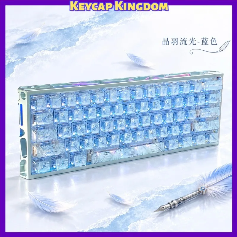NEW Blue Crystal Feather Translucent Keycaps UV Injection Backlit Full Set for 61-104 MX Mechanical Keyboard PC Gaming Gift