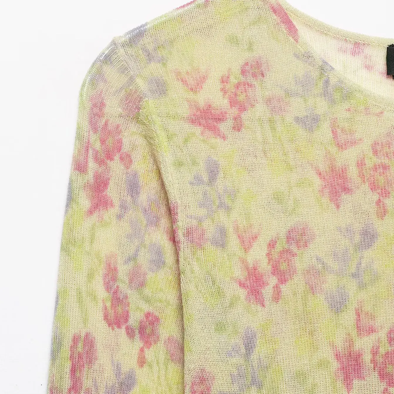 Fashionable Floral Print Knitted Top Women's Standard Fit Long Sleeve round Neck Polyester T-Shirt Versatile Style Spring 2026