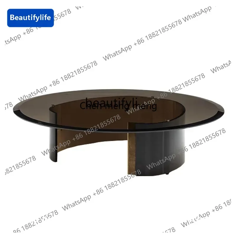 183ff Italian minimalist glass edge table, small apartment creative shape S round metal tea table light luxury coffee table