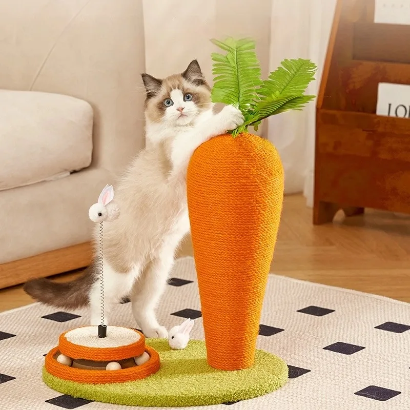 

Hot Sale Carrot Pattern Cat Tree Hemp Rope Scratch Post with Sisal Interactive and Movement Pet Toy