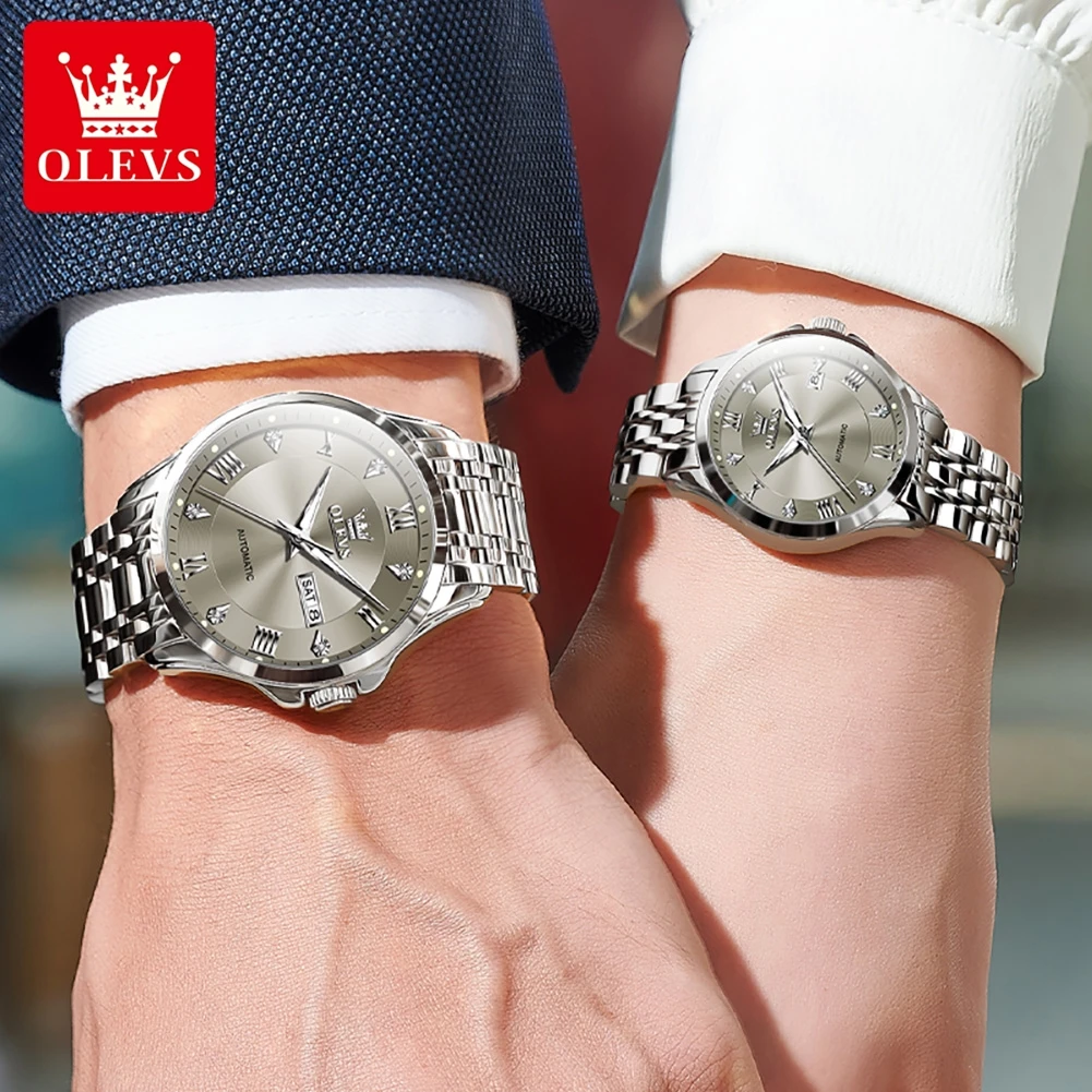 OLEVS 6702 Couple Watch Fashion Classic Roman Scale Diamond Dial Men's and Women's Luxury Brand Watch Fashion Waterproof Watch