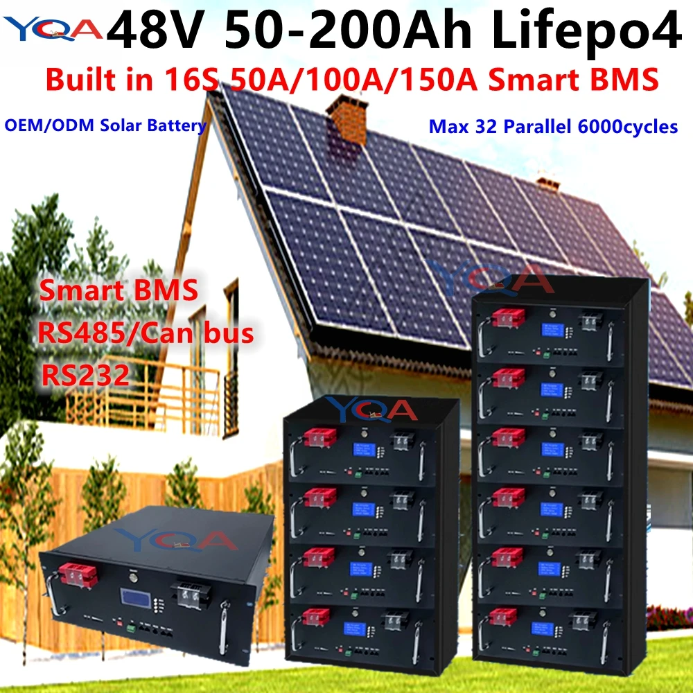 48V 100Ah 5KW Lifepo4 50Ah 60Ah 120Ah 150Ah 180Ah 200Ah Battery Max 32 Parallel with CAN RS485 PC Monitor for Solar System