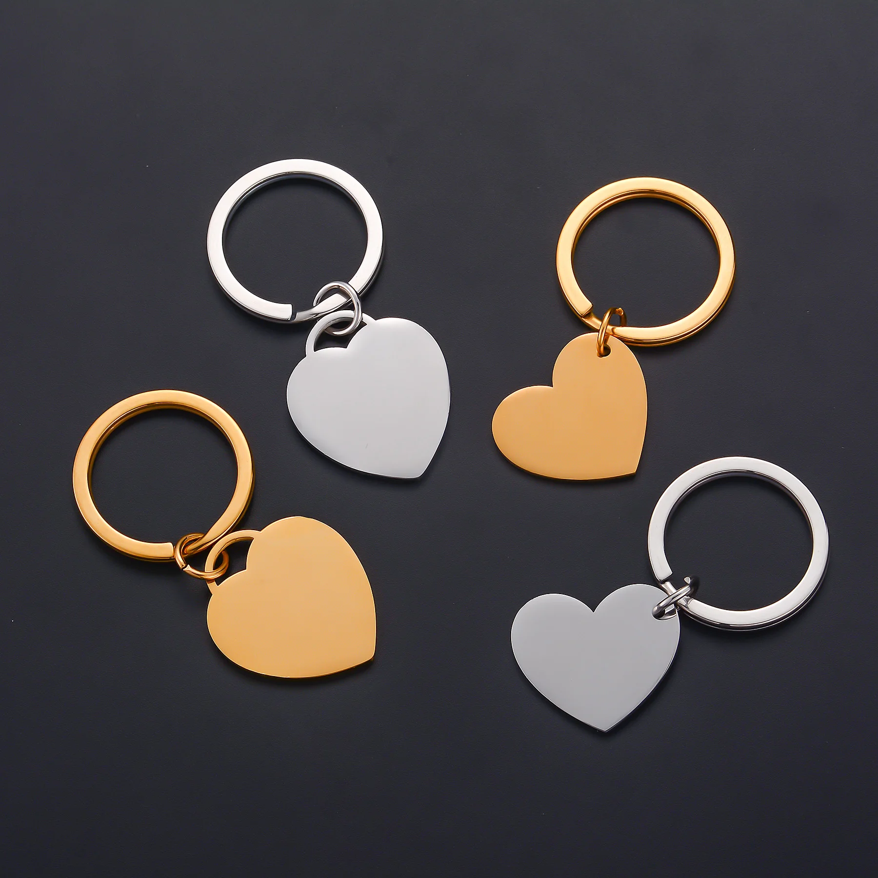 3 Stück Gold Silber Farbe Edelstahl Herz Charms Schlüsselanhänger polierter Schlüsselanhänger Schmuck für Frauen individuell gravierter ID-Tag-Schlüsselanhänger – Detail 6