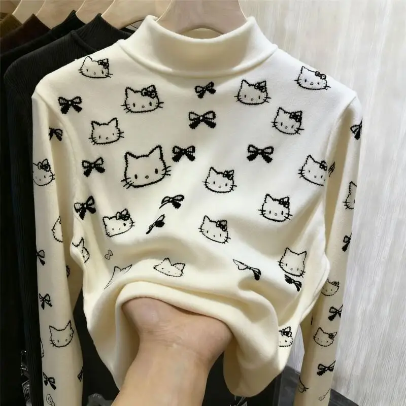 

Двусторонняя немецкая бархатная футболка Sanrio Hello Kitty для девочек, весенне-осенняя универсальная футболка с длинными рукавами, милые детские топы, одежда для детей