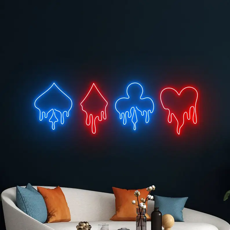 

4PCS Poker Dripping Neon Sign Poker LED Light Cards Player Play Casino Bedroom Wall Decor Game Zone Neon Light Man Cave Gamble