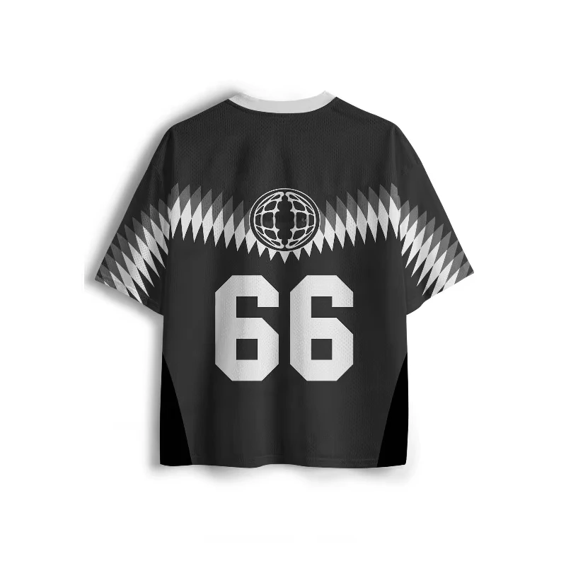 Y2K Black Football Jersey Excited Letter World Globe Cross Graphic V Neck Tee Teen Girls Campus Back To School Street Outfit