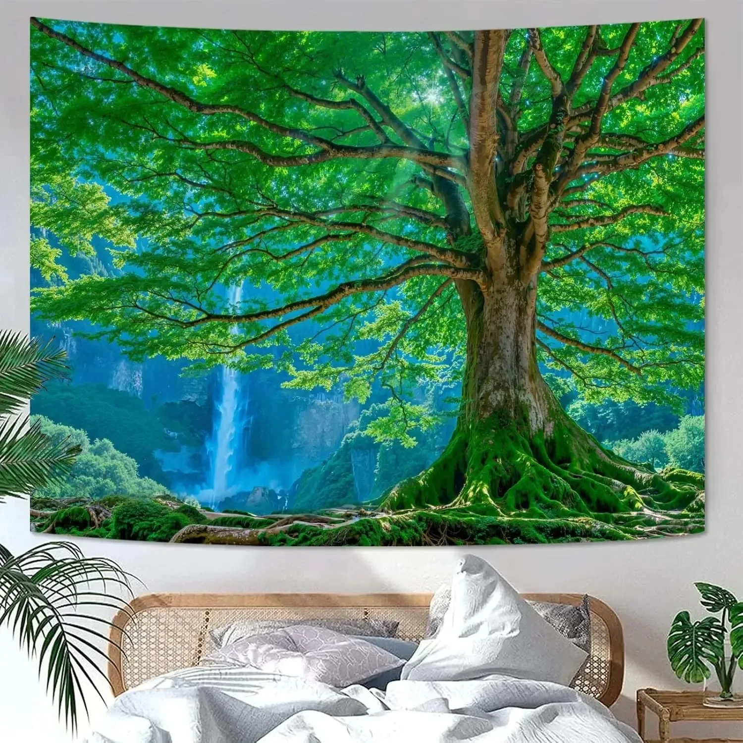 Mini Forest Tapestry Wall Hanging with Stream Small Nature Wall Art for Bedroom Corner Living Room Home Office Aesthetic Decor
