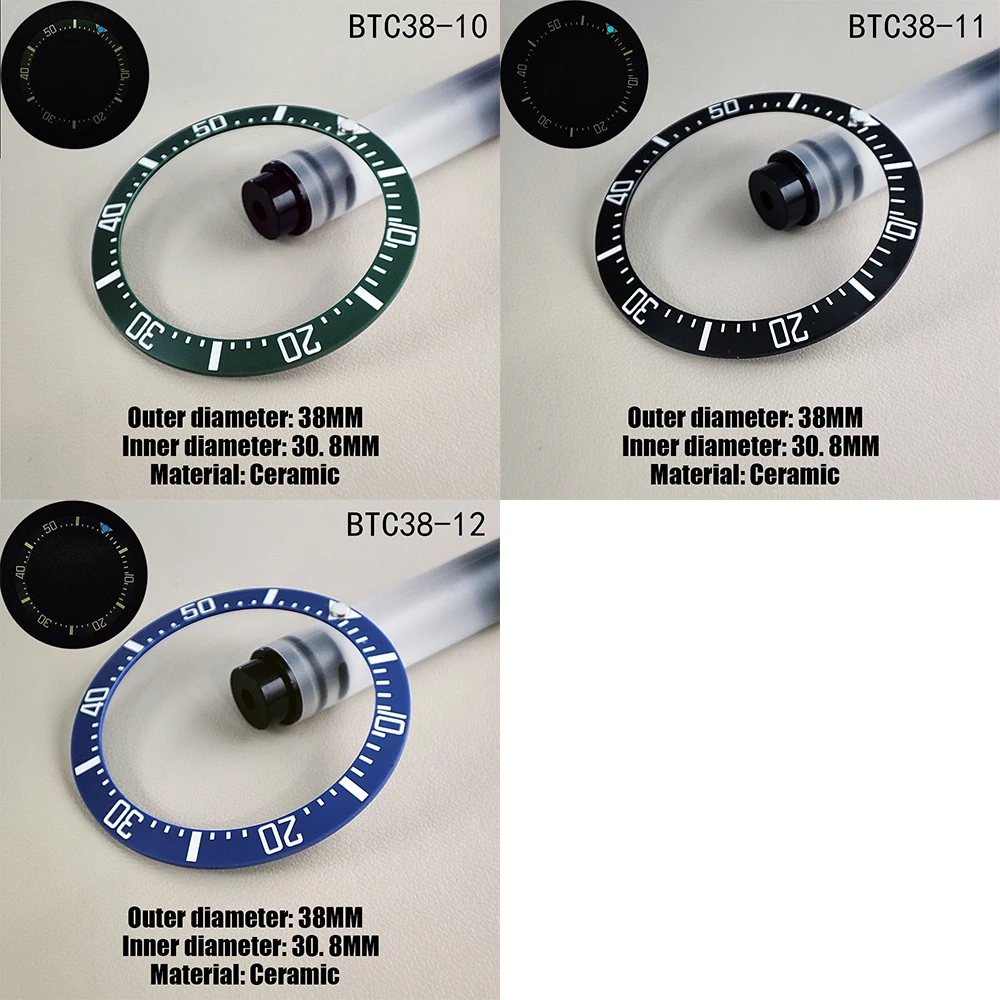 38MM*30.8MM Luminous Bead Watch Bezel Insert Ring Tilt  Ceramic For 40MM Men Case Inner