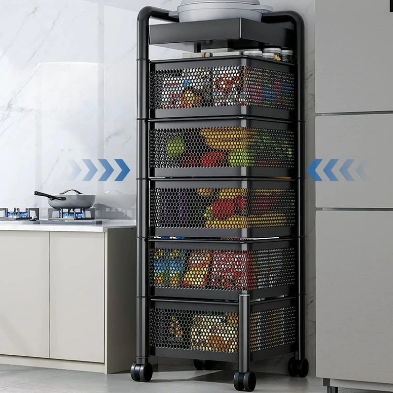 Multifunctional Folding Rack, Kitchen Storage Holders & Racks, Rotating Floor-standing Fruit Vegetable Snack Basket