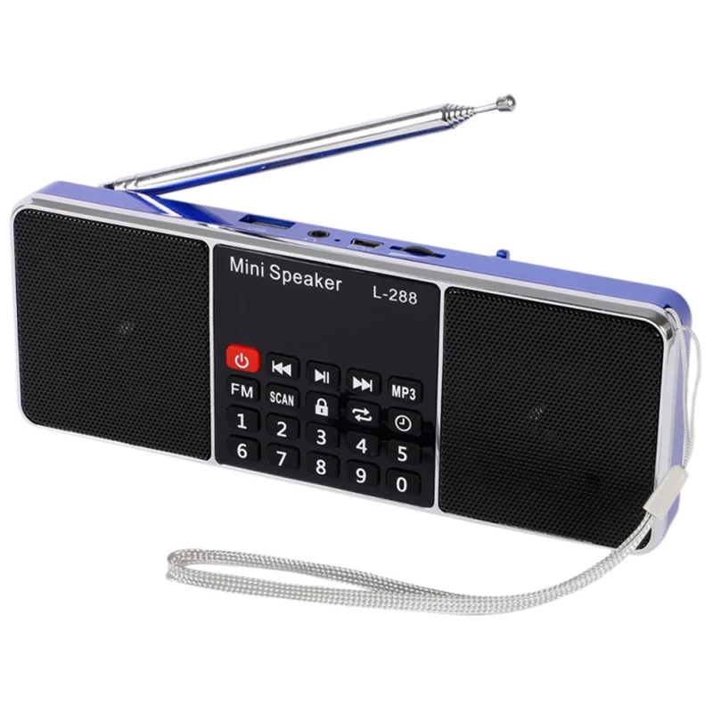 

Mini Portable Rechargeable Stereo L-288 FM Radio Speaker LCD Screen Support TF Card USB Disk MP3 Music Player Loudspeaker（Blue）