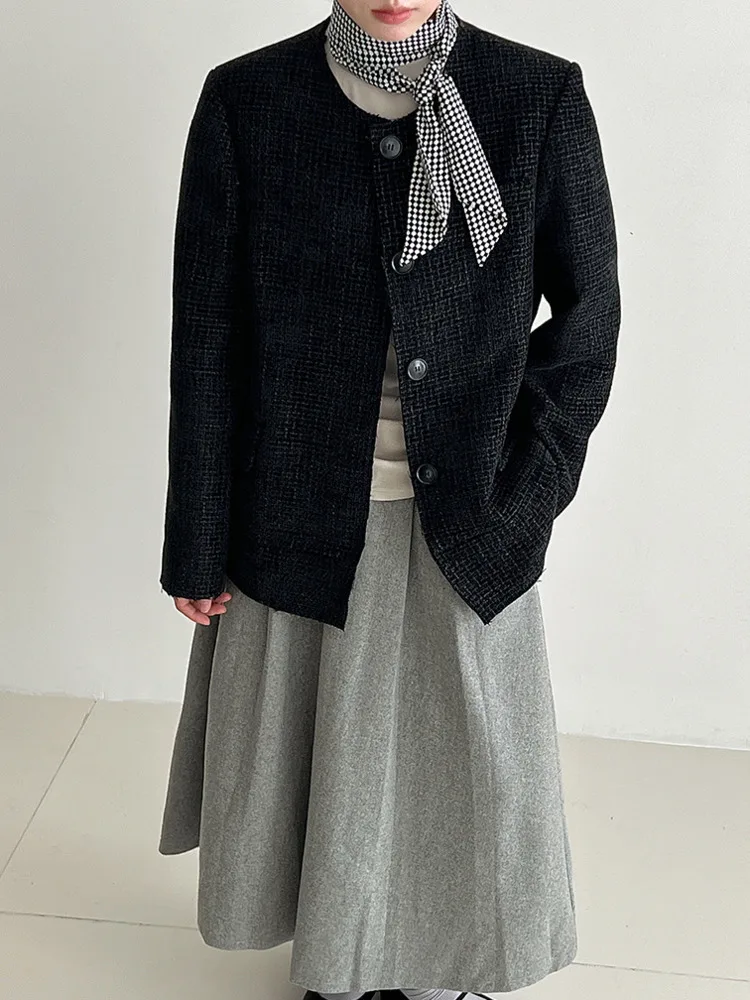 سترة WHTREND على الطراز الكوري برقبة دائرية أنيقة للنساء لخريف جديد سترة قصيرة من التويد الراقية WH1942 #6