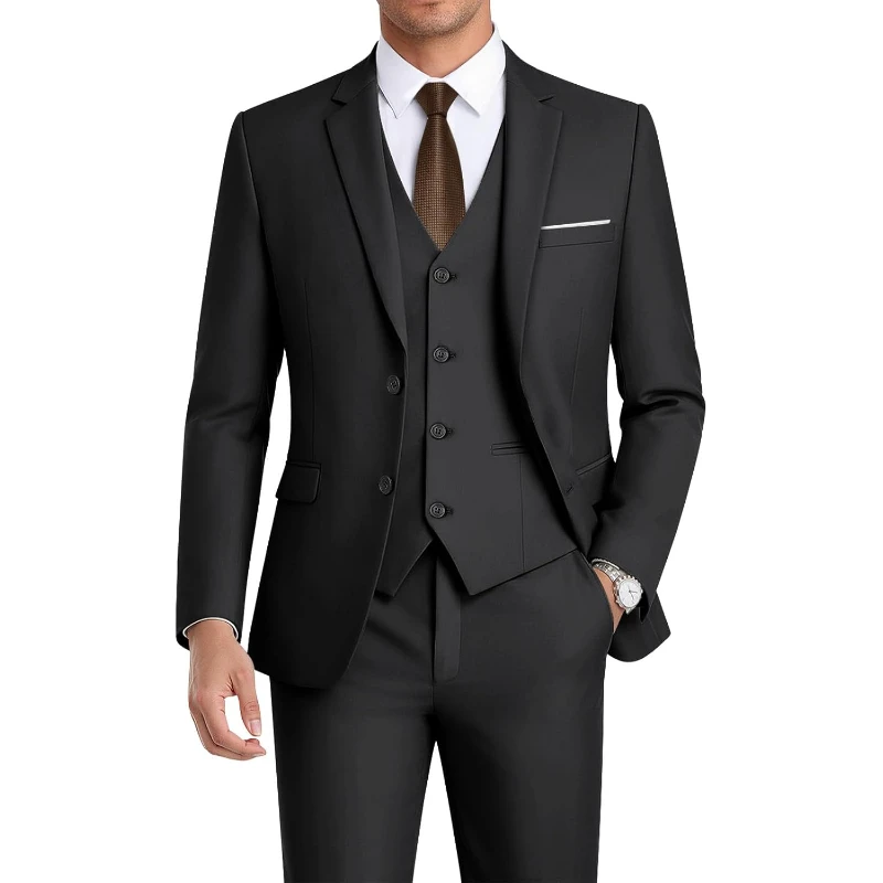 

Men's 3-Piece Slim Fit Suit Set-2-Button Blazer,Vest Pants-Formal Wedding,Prom,Party & Business Tuxedo