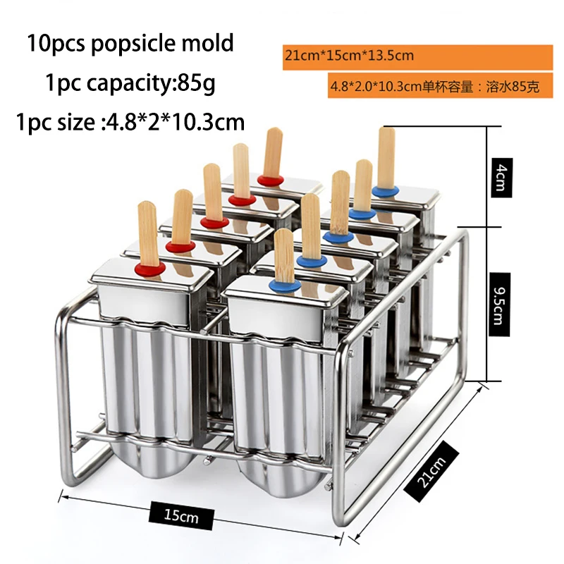 6/10Pcs Popsicle Molds With Holder Stainless Steel Ice Cream Maker Ice Lolly Moulds High Quality Handmade frozen popsicle Molds