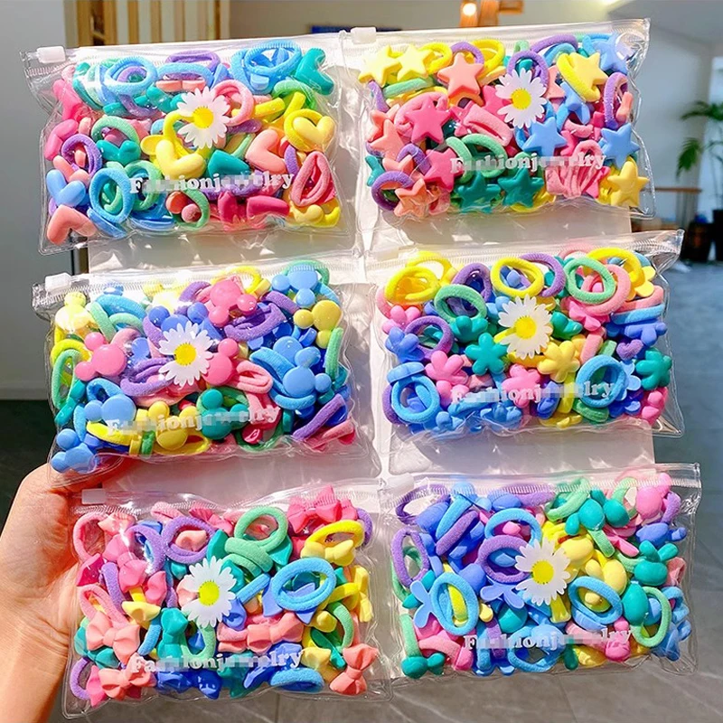 20PCS Rubber bands children\'s hair accessories Elastic rope for girls hair ties Summer Sweet Cute Ponytail Scrunchies Ties Holde