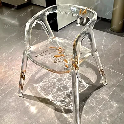 Y Italian dining chair transparent resin creative water drop maple leaf villa living room model room light luxury table and chai