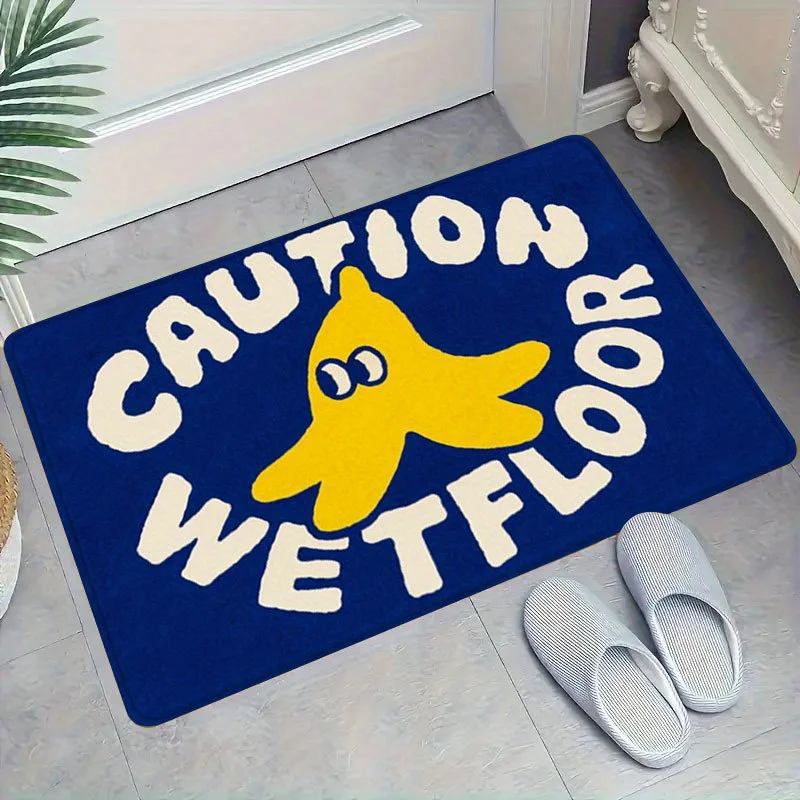 1pc 2D Flat Banana Caution Wet Floor Funny Text Flannel Bath Mat Non Slip Cartoon Kitchen Rug For Bathroom Floor Decor