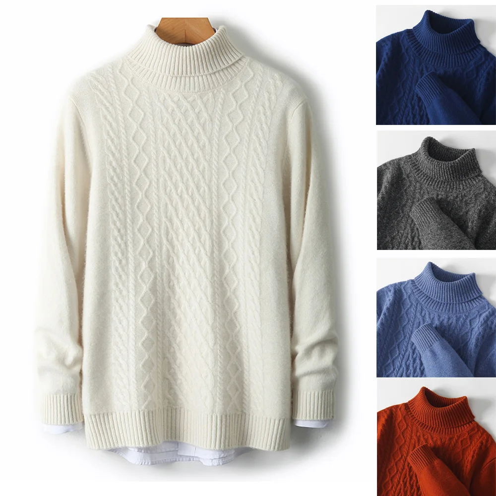 

Winter Thick Warm Men's Sweater 2025 New Jacquard Wool Long Sleeve Hoodie Men's Basic High Neck Sweater