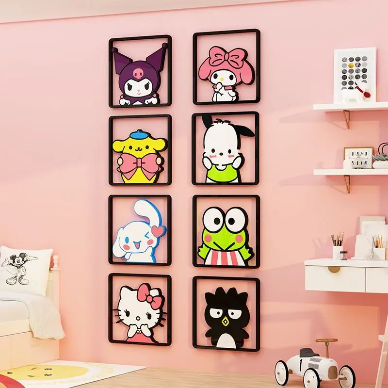 Fai da te auto-assemblaggio Cartoon Sanrio adesivo da parete in acrilico Hello Kitty Melody Kuromi Cinnamoroll Wall Sticker Kids Room Wall Decor