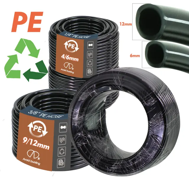 Ogród 1/4 "3/8" czarny wąż PE OD-6mm OD-12mm rura do nawadniania kropelkowego 4/6mm 9/12mm rura do podlewania do zraszaczy systemu natryskowego złączki
