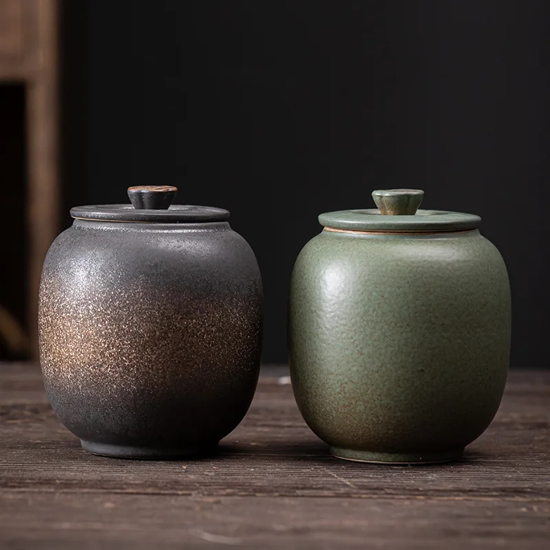 Gilded Iron Glaze Tea Jar Japanese Retro Small Ceramic Home Kitchen Items Tea Storage Ornament Kitchen Shelf Decor Retro Herbal