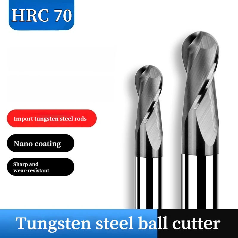 

2-зубая твердосплавная сферическая концевая фреза HRC70 с ЧПУ для металла R0.75 R1, высокая твердость