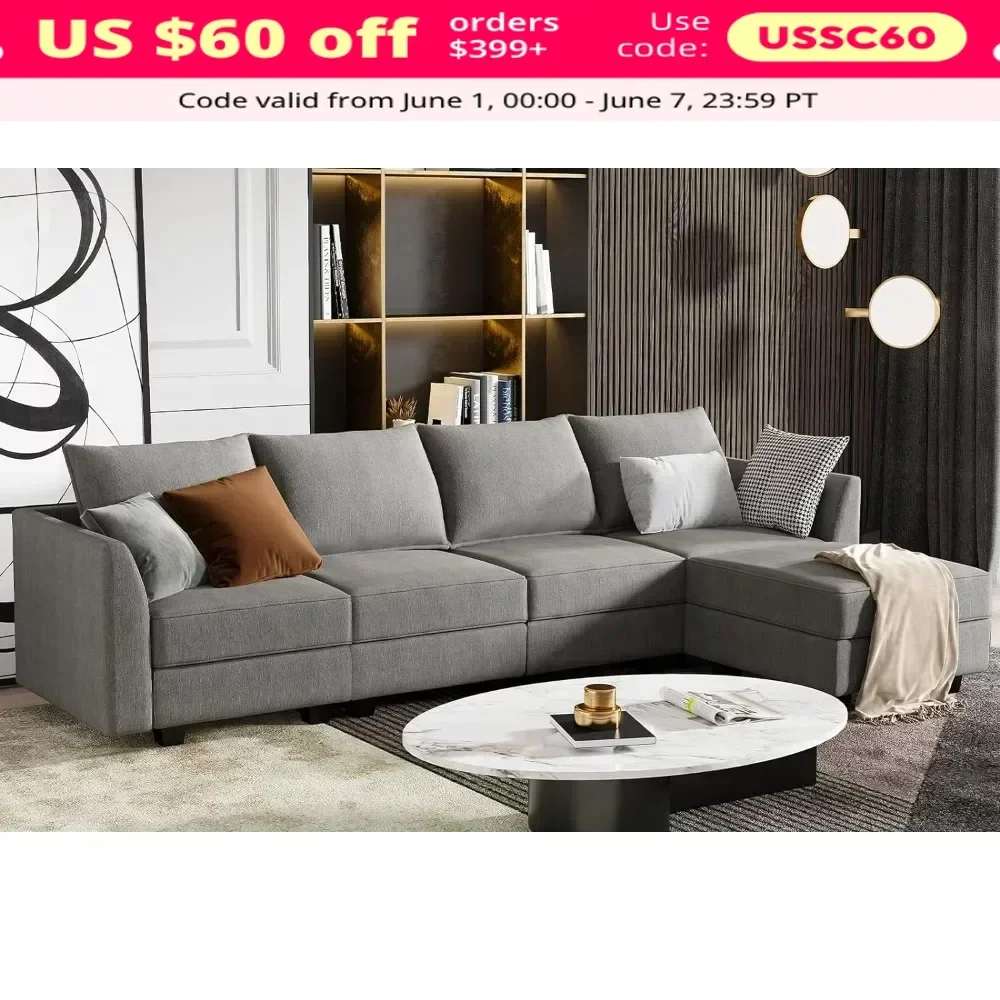 

Living Room Sofa, Convertible, Modern L-shaped Sofa with Reversible Chain, with Storage Seat, Modular Sectional Sofa