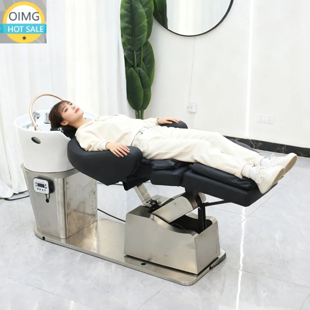 Hair Salon Rotating Thai Shampoo Massage Bed Head Spa Reclining Backwash Washing Bed with Ceramic Basin